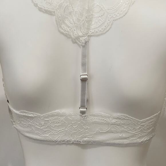 POL Bralette Women Medium White Lace Racerback V-Neck Elegant Girly Cute - Picture 7 of 9